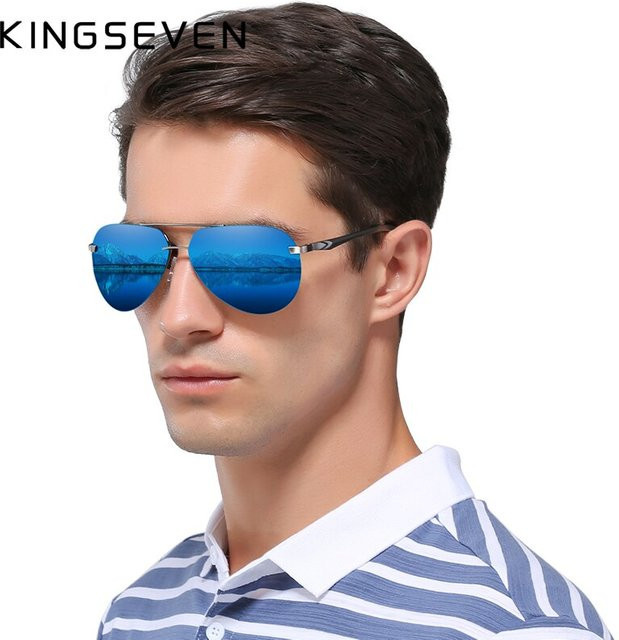 Kingseven Sonnenbrille, randlos, Metall, polarisiert, Aviator, Unisex - Bild 1
