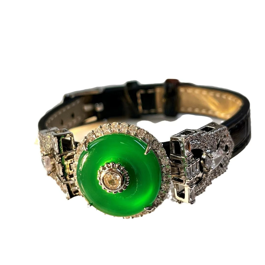 mutu Armreif, grüner Chalcedon, Zirkonia, Silber, Leder, Damen - Bild 4