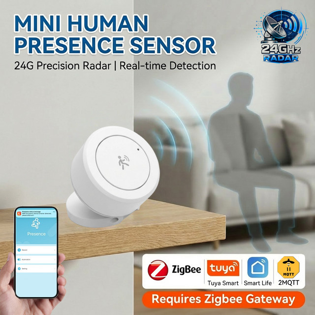 Tuya Zigbee 24GHz mmWave Anwesenheitssensor Radar-Detektor mit Temperatur- und Luftfeuchtigkeitssensor in Weiß für Tuya Smart Home und Smart Life via Wi-Fi - Bild 1