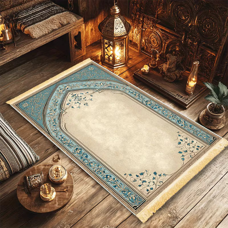 VIKAMA Gebetsteppich mit türkisfarbenem Blumenbogen-Design, rutschfester orientalischer Gebetsmatte für Wohnzimmer und Schlafzimmer - Bild 2