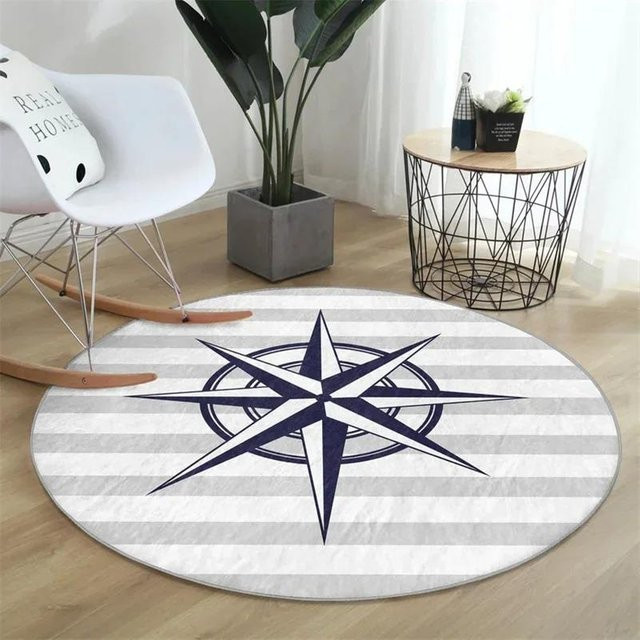 Runder Teppich Lodestar in Grau mit maritimem Design aus Polyester, Durchmesser: 120 cm - Bild 1