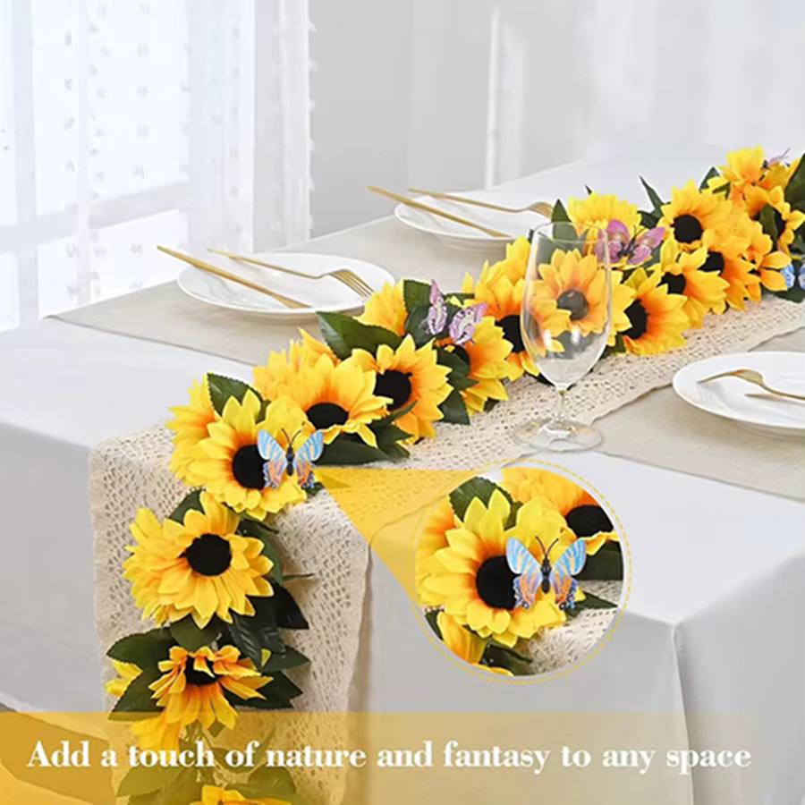 ZQCY Sonnenblumen-Ranke als künstliche Blumen-Girlande in Gelb für Wanddekoration und Hochzeiten - Bild 1