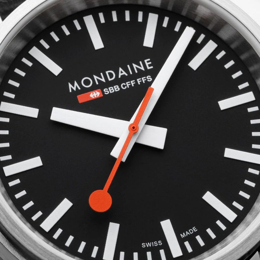 Mondaine Herrenuhr, Quarz, Edelstahl, 41 mm, Leder, Schwarz, 3 ATM - Bild 7