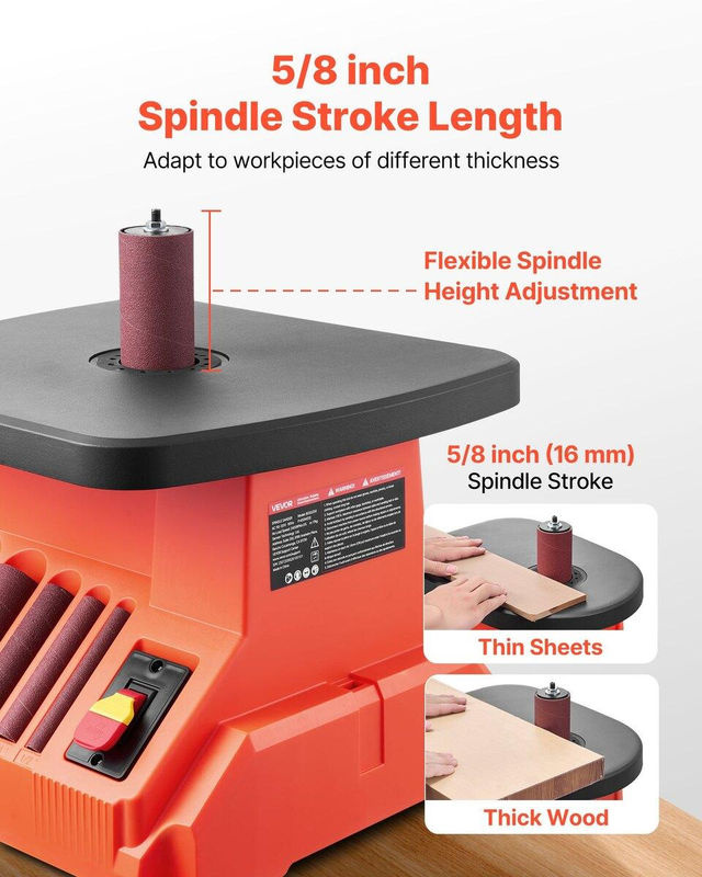 Oszillierender Tisch-Spindelschleifer von Buying Solutions, MB in Orange mit 2000 U/min, 16 mm Hub und Arbeitstisch Breite: 39,0 cm, Tiefe: 42,5 cm, Höhe: 42,0 cm sowie 6 Schleifhülsen - Bild 2