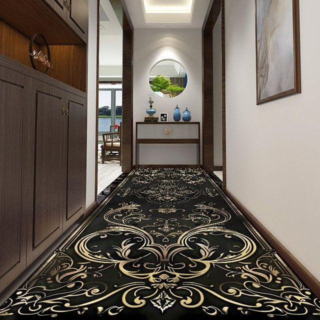 Moderner Flur Teppich Karpetti mit geometrischem Design, rutschfest und waschbar, Schwarz, Breite: 60 cm, Länge: 200 cm - Bild 1