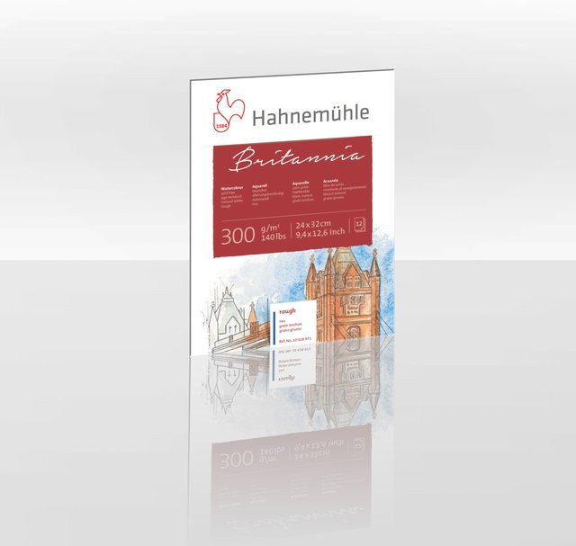 Hahnemühle Aquarellblock Britannia rau naturweiß 300g/m² 12 Blatt B: 24 cm, H: 32 cm - Bild 1