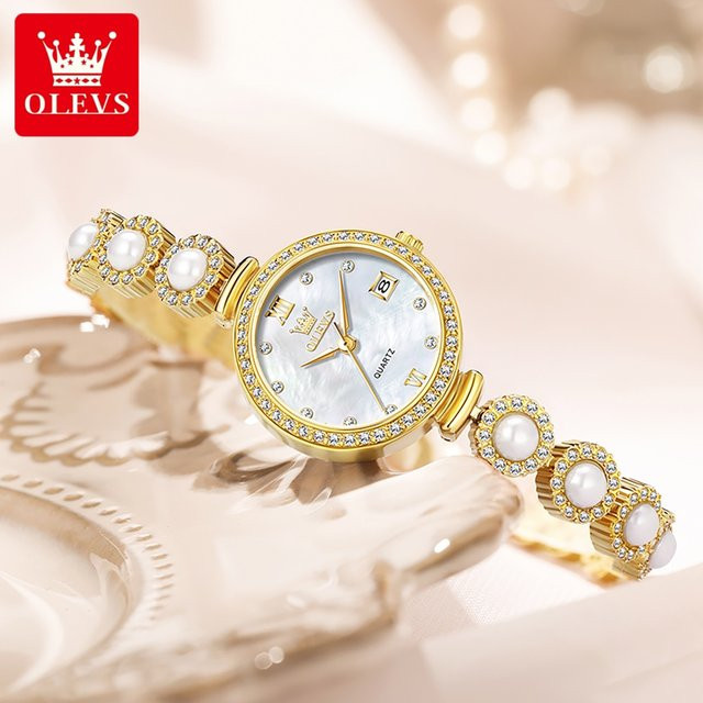 OLEVS Armbanduhr, Diamant, Quarz, Edelstahl, Weiß, Damen - Bild 1