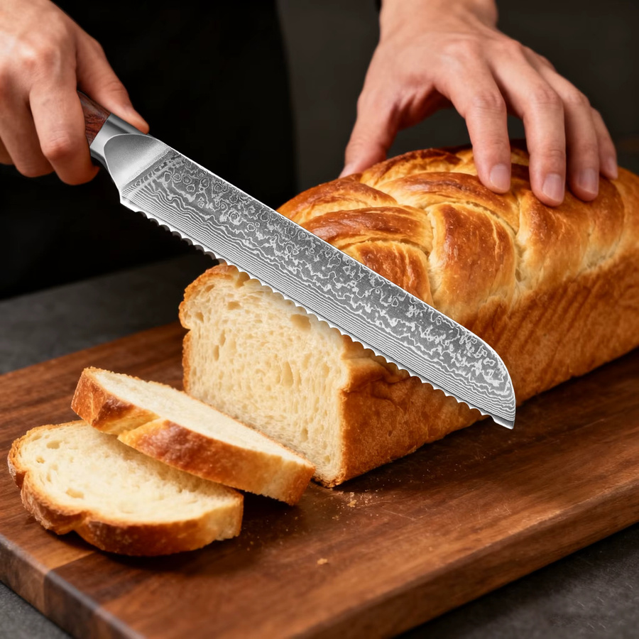 Baovim Brotmesser aus Damaststahl mit Palisandergriff, 20,32 cm, Silber - Bild 3