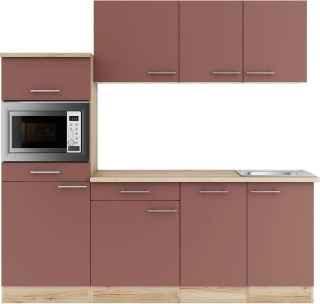 OPTIFIT Bari407 Küchenzeile in Rostrot mit modernem Design und melaminbeschichteter Qualitätsspanplatte, Breite: 210 cm, Tiefe: 55 cm - Bild 1