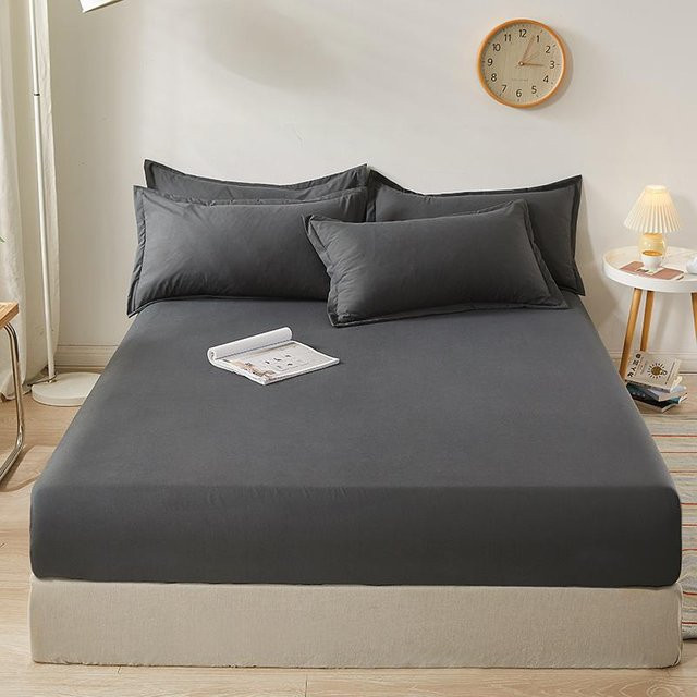 Spannbettlaken aus Baumwolle mit Gummizug in Grau, B/T: 150 x 200 cm, H: 30 cm - Bild 1