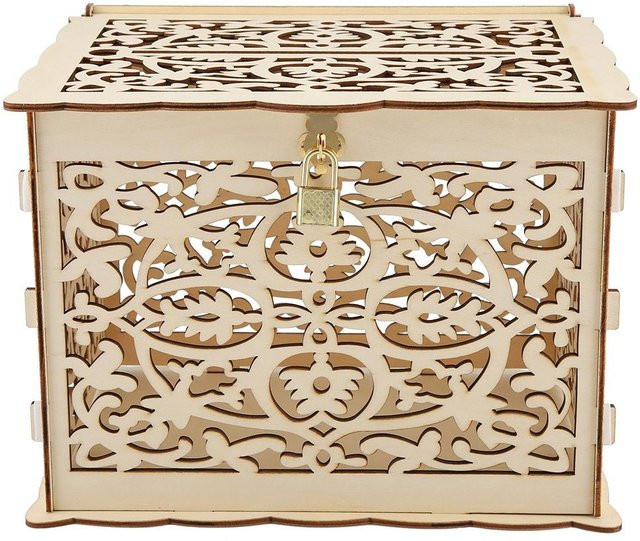 mfySpace Hochzeitskarten-Box aus Holz mit Schlüsseln in Beige, DIY Geldgeschenkbox für Hochzeit und Geburtstag, B/T/H: 25,0 x 20,0 x 14,0 cm - Bild 1