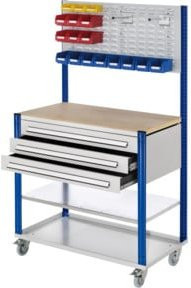 Kappes Mobile Arbeitsstation mit 3 Schubladen und Schlitzplatte in Grau und Blau, B: 100 cm - Bild 1
