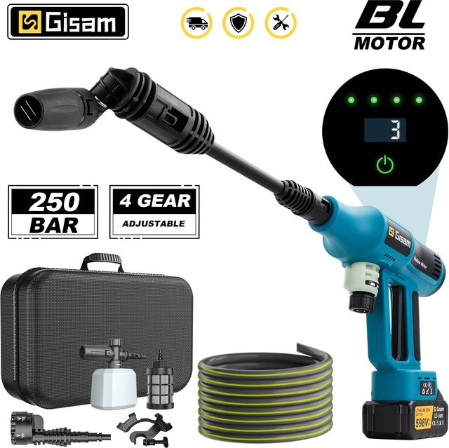 G Nadal 6in1 Hochdruck-Autowaschpistole mit 250 Bar und bürstenlosem Motor, elektrische Wasserwaschspritzpistole in Blau für Makita 18V LXT Akku - Bild 1