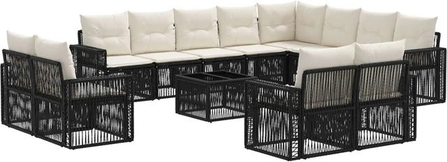 vidaXL Gartensofa-Set 13-tlg. aus Poly-Rattan in Schwarz und Cremeweiß mit Outdoor-Couchtisch und wetterfesten Polstern in U-Form - Bild 1