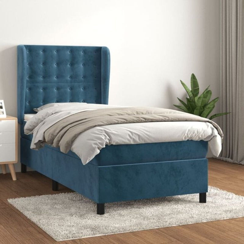 Vidaxl Boxspringbett mit Matratze aus Samt in Blau, B/T/H: 90 x 190 x 128 cm - Bild 1