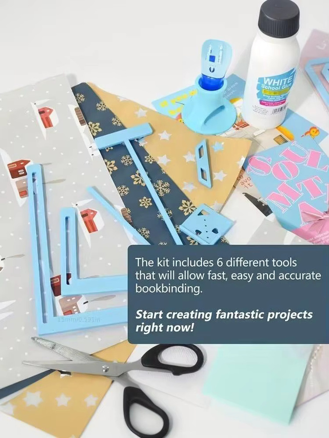 6-teiliges eelhoe Scrapbooking-Werkzeugset für Anfänger aus Kunststoff in Pink und Blau mit DIY-Buchbinderschablonen für Tagebücher, Planer und Erinnerungsbücher - Bild 3