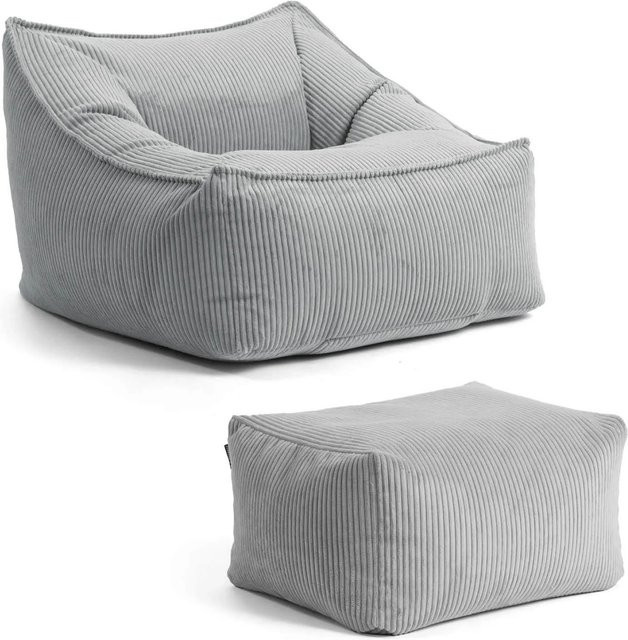 mokebo Sitzsack Sessel Der Lümmel XXL mit Hocker aus Cord in Grau - Bild 1