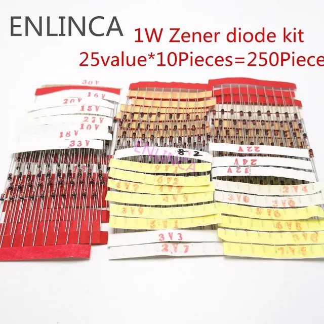 ENLINCA Zenerdioden-Kit 1W 3V-33V Sortiment-Set mit 14 oder 25 Werten, 10 Stück pro Wert, DO-41 1N47 Elektronik-Komponenten für DIY-Projekte - Bild 1