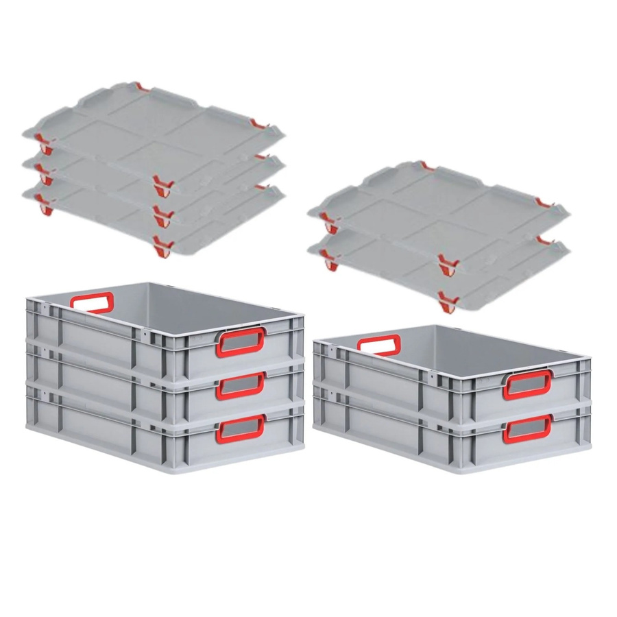 PROREGAL Spar Set 5x Eurobox Nextgen Color mit Auflagedeckel und Schiebeschnappverschlüssen, Farbe Rot, H x B x T: 12 x 40 x 60 cm - Bild 2