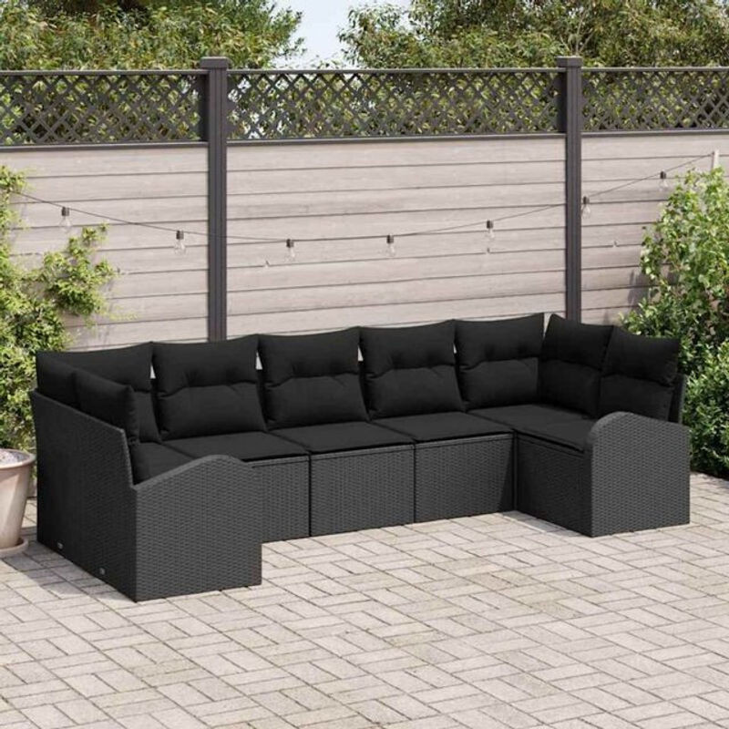 Vidaxl Garten-Sofa-Set aus Poly-Rattan mit 7 Kissen in Schwarz - Bild 1