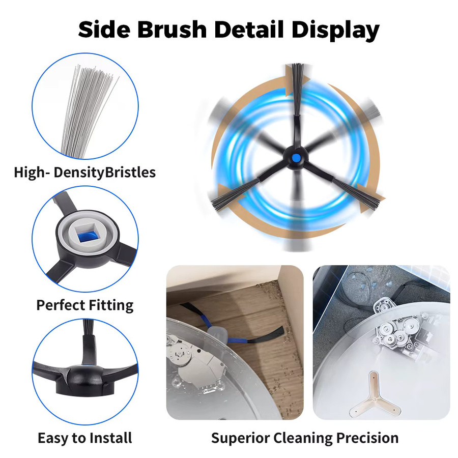 WINDNINJA Seitenbürste in Schwarz für Ecovacs T50 Pro, T50 Omni, T50 Max Pro Omni, X8 Pro Omni, X8 PRO und X8 PLUS Roboter-Staubsauger mit Anti-Verwicklungs-Funktion - Bild 3