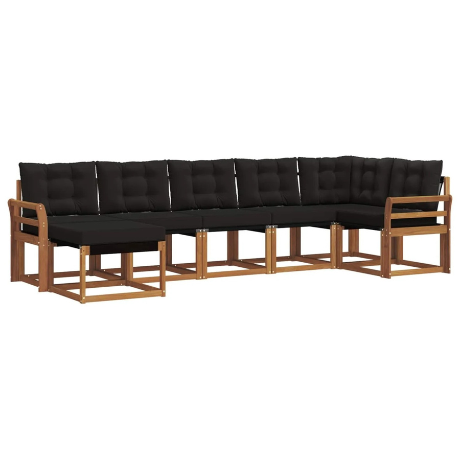 vidaXL Outdoor-Sofagarnitur 7-teilig aus Akazienholz mit Textilene und Kissen in Natur und Schwarz - Bild 2