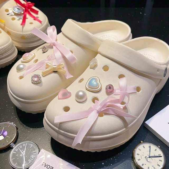FHLDING Schuh-Charms-Set, Herz, Diamant, Perle, Rosa, 12-teilig - Bild 1