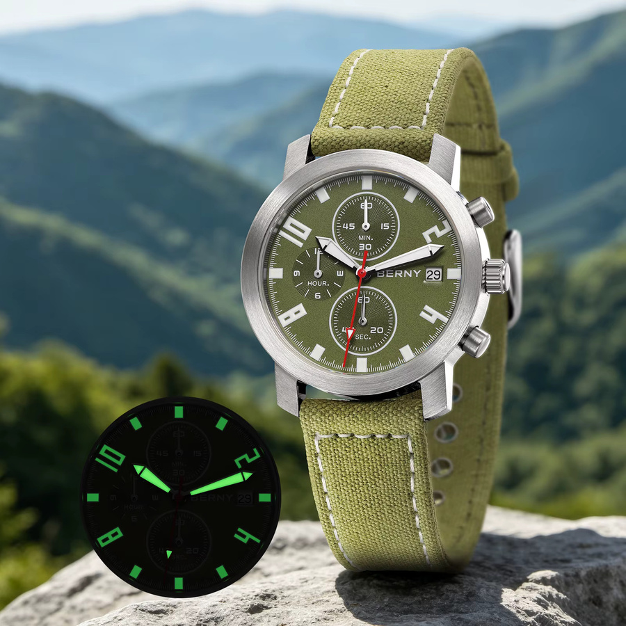 BERNY Chronograph, Quarz, Edelstahl, Silber, Textil/NATO, Herren - Bild 4