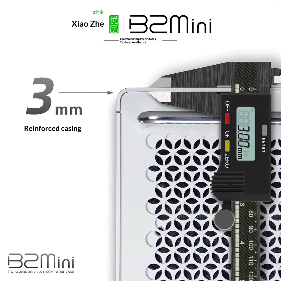 VBNM B2 Mini ITX Computer-Gehäuse aus Aluminiumlegierung in Silber mit Griff, 11,4L Volumen, unterstützt SFX/SFX-L Netzteile und bis zu 250mm GPUs - Bild 2