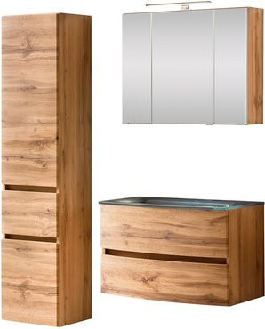 HELD MÖBEL Waschtisch-Set KOPENHAGEN in Braun, 6-teilig, modern, Wandmontage mit LED-Beleuchtung und Soft-Close-Türen, B/T/H: 80 x 60 x 64 cm - Bild 1