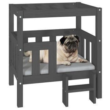 VidaXL erhöhtes Hundebett aus Kiefernholz in Grau, B/T/H: 70 x 43 x 43 cm - Bild 3