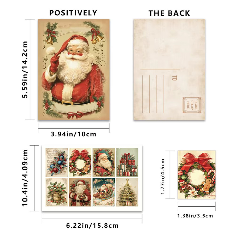 48-teiliges Retro-Weihnachts-Postkarten-Set mit Aufklebern in Multicolor aus Papier - Bild 2