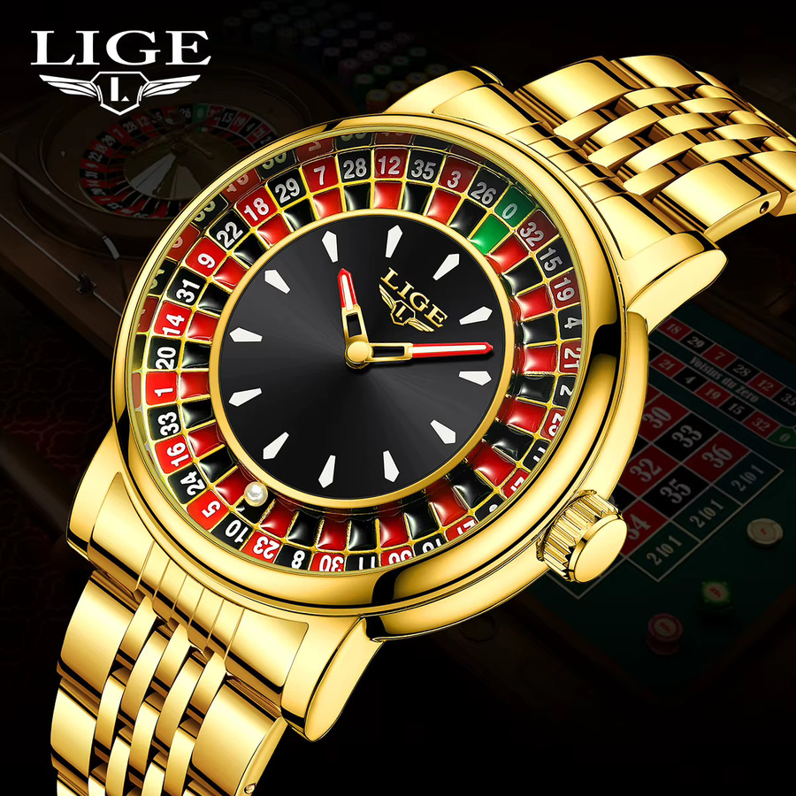 LIGE Armbanduhr Quarz, Gold, Edelstahl, Diamant, Herren - Bild 6