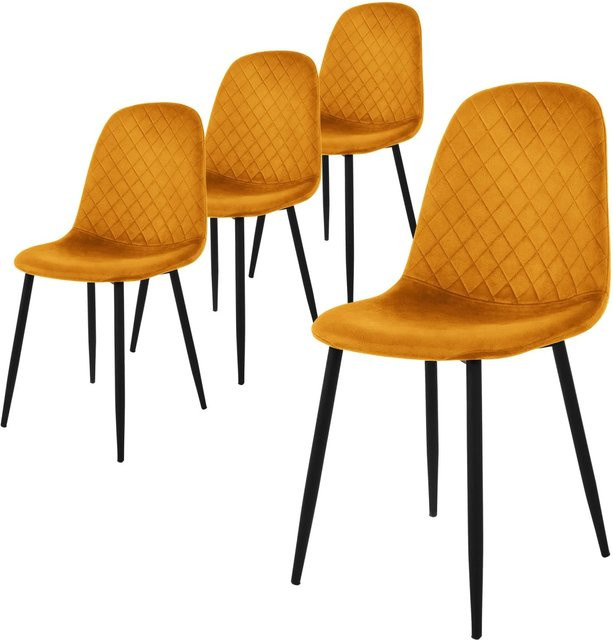 ML-Design Esszimmerstuhl 4er Set in Senfgelb mit Samtbezug und Rautenmuster - Bild 2