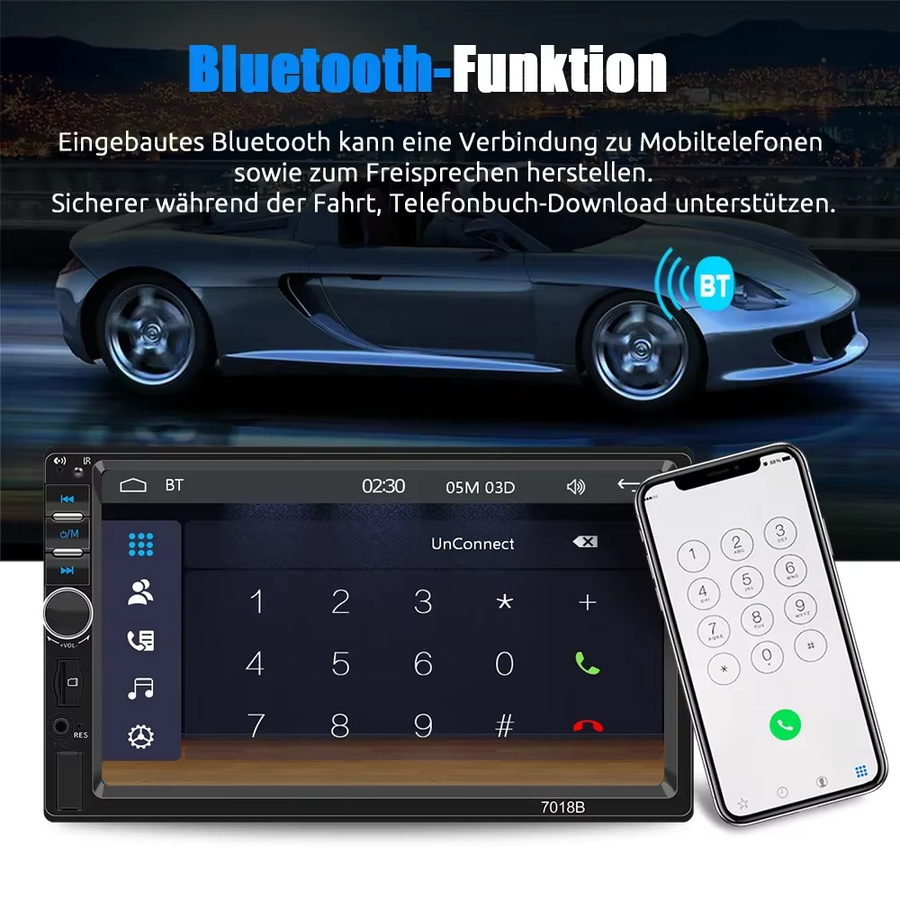 ESSGOO 1DIN Universal Auto Stereo Radio mit Apple CarPlay, Android Auto, Bluetooth, MP5-Player und FM SWC in Schwarz - Bild 3