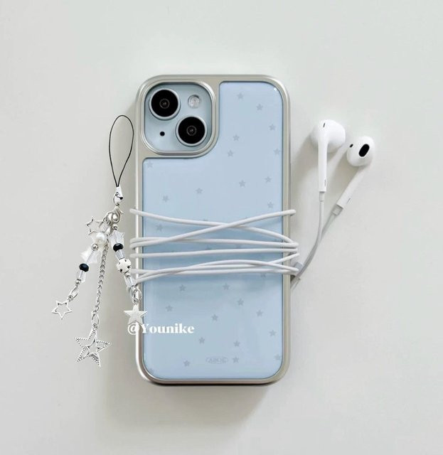 Milchblaue Handyhülle im INS-Stil mit Sternen für iPhone 11 bis iPhone 17 Pro Max und weitere Modelle - Bild 1