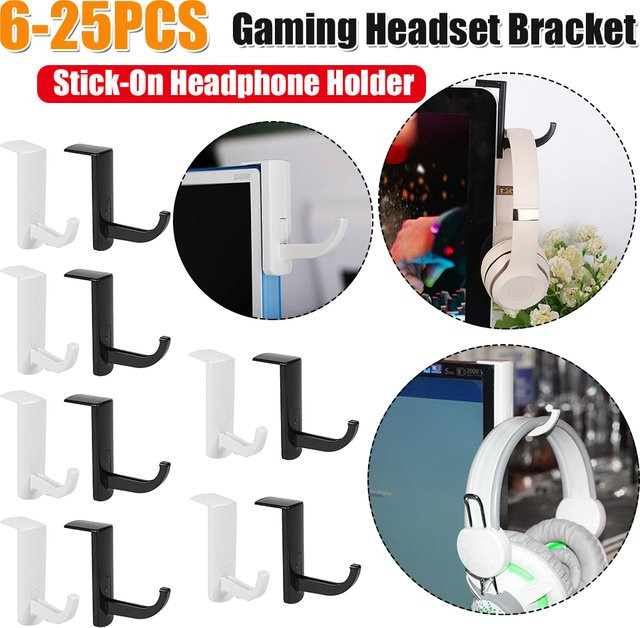 ALLOYSEED Gaming-Headset-Halterung in Schwarz, universeller aufklebbarer Kopfhörerhalter für Monitor und Home-Office - Bild 1