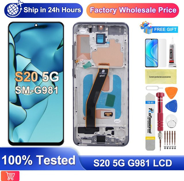 Samsung Galaxy S20 5G LCD Display Touchscreen Digitzer Montage mit Rahmen SM-G981 G981F Ersatzteil - Bild 1