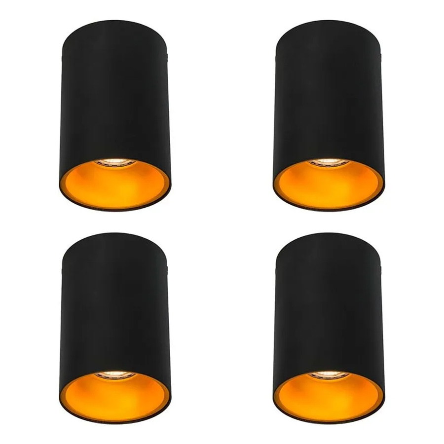 QAZQA Set mit 4 modernen GU10 Strahlern aus Metall in Schwarz und Gold, dimmbar, Zylinderform - Bild 2