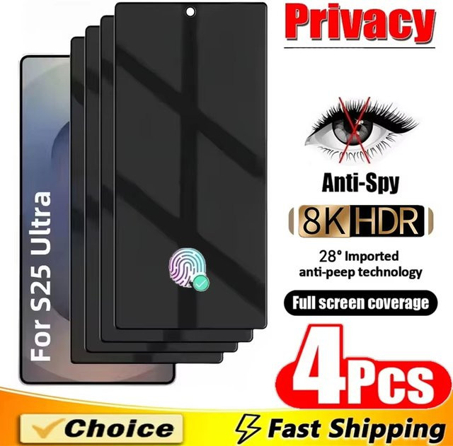Samsung Anti-Spy Panzerglas Sichtschutz-Displayschutzfolie mit Fingerabdruck-Entsperrung für S26 Ultra S25 S24 S23 S22 FE Plus 5G - Bild 1