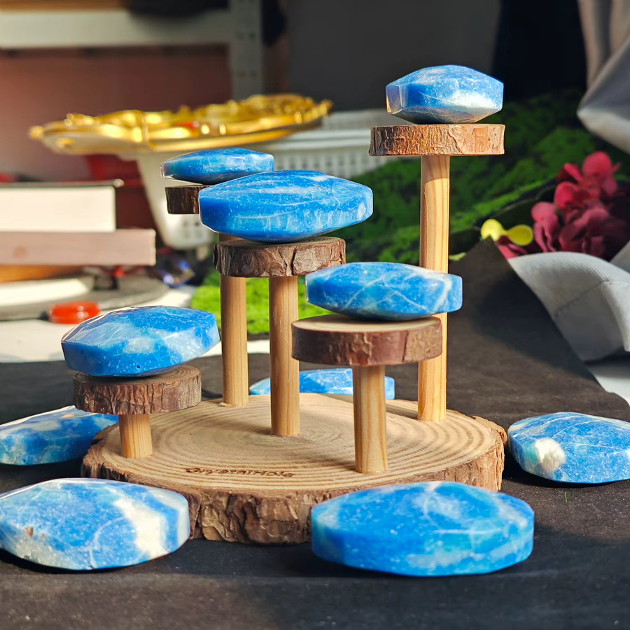 CrystalHola Dominikanischer Larimar-Palmenstein als Taschenstein in Blau und Weiß - Bild 4