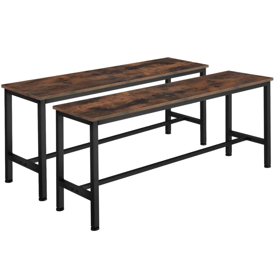 tectake 2er Set Sitzbank Fairfield Industrial Style aus Holz und Stahl, Farbe Dunkelbraun/Schwarz, B/T/H: 108 x 32,5 x 50 cm - Bild 3