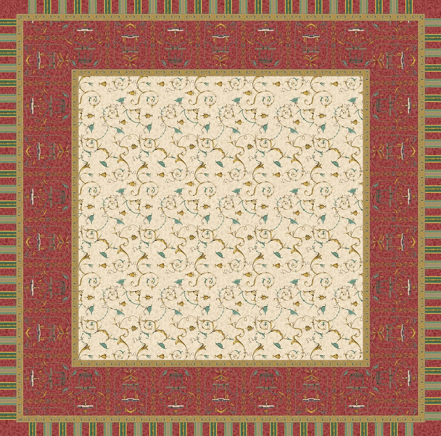 Bassetti Tischdecke Twill OPLONTIS aus Baumwolle in Rot mit floralem Muster - Bild 1