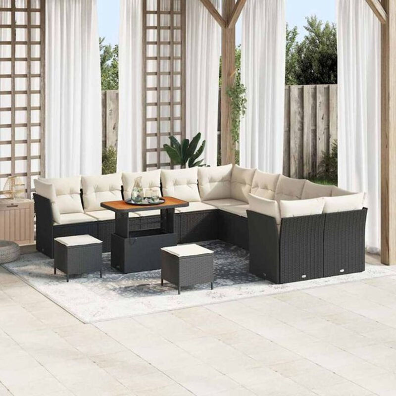 Vidaxl Garten-Sofa-Set aus 13 Teilen in Schwarz und Creme, modulares Loungemöbel-Set aus Polyrattan und Metall mit Fußhocker, B/T/H: 90 x 55 x 71 cm - Bild 1