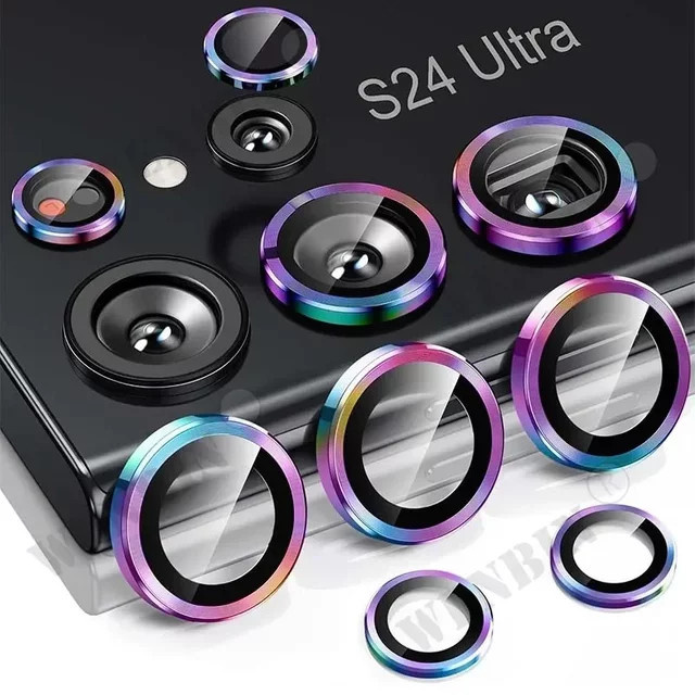 2 Stück Kameraobjektivschutz für Samsung S25 S24 Ultra Plus A56 A55 5G mit 9H gehärtetem Glas und Metallring in Silber - Bild 1
