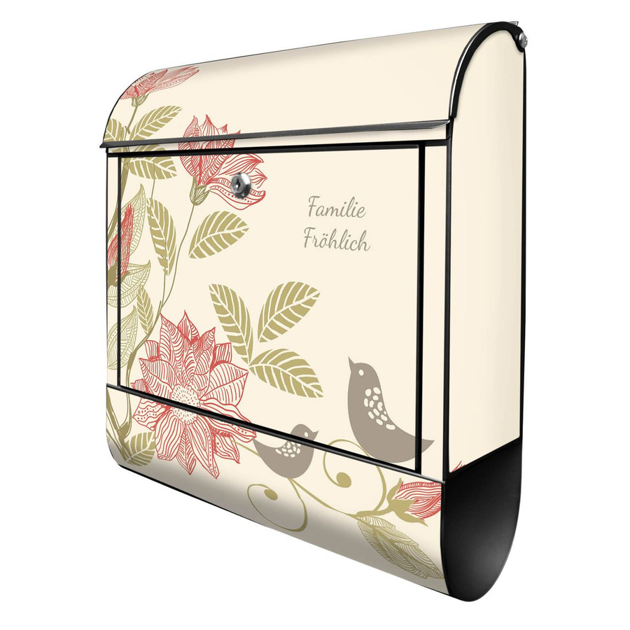 Banjado Briefkasten groß Schwarz mit Motiv Vogelhochzeit und Zeitungsfach, B/H/T: 38 x 47 x 13 cm - Bild 1