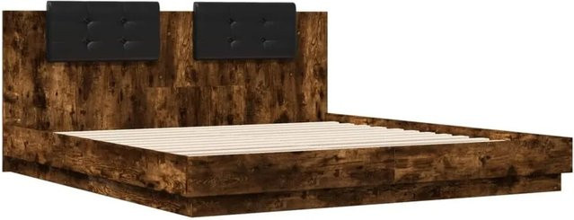 vidaXL Bettgestell mit Kopfteil in Räuchereiche mit LED-Leuchten und USB-Anschluss, B/T/H: 200 x 203,5 x 84 cm - Bild 1