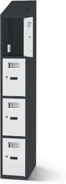 rotstahl Fächerschrank mit Ladefunktion und 4 Fächern in Anthrazitgrau und Hellgrau, B: 30 cm, H: 200 cm - Bild 1
