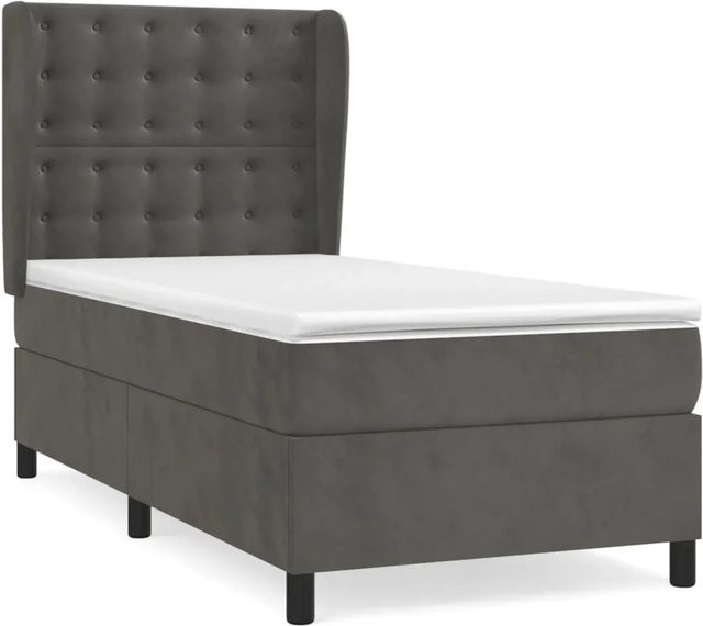 vidaXL Boxspringbett mit Matratze Dunkelgrau Samt B/T/H: 90 x 190 x 128 cm - Bild 1