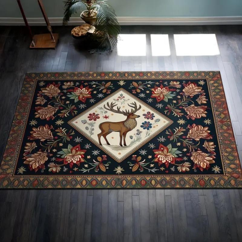 Weihnachts-Rentier-Teppich von Lodestar mit Rentier- und Weihnachtsstern-Motiv, waschbarer Flannel-Teppich in Multicolour, B/B: 60 x 90 cm - Bild 2